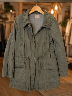 LOFT Utility Jacket Medium Olive Linen Blend Anorak Coastal Casual Layering